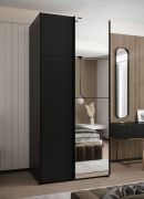 Armoire / Armoire à portes coulissantes | 6 compartiments | 245,5 x 120 x 64 cm | 2 tringles à vêtements | 2 portes coulissantes | Fermeture en douceur | Miroir | Couleur : noir