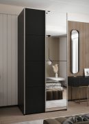 Armoire / Armoire à portes coulissantes | Couleur : noir | 245,5 x 120 x 64 cm | 6 compartiments | 2 tringles à vêtements | Fermeture en douceur | 2 portes coulissantes | Miroir