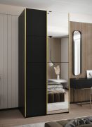 Armoire / Armoire à portes coulissantes | 245,5 x 120 x 64 cm | Fermeture en douceur | 6 compartiments | 2 tringles à vêtements | Miroir | Couleur : noir | 2 portes coulissantes