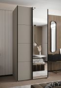 Armoire / Armoire à portes coulissantes | Fermeture en douceur | Miroir | Couleur : cachemire | 6 compartiments | 2 tringles à vêtements | 245,5 x 120 x 64 cm | 2 portes coulissantes