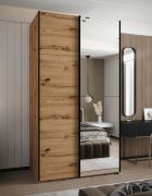 Penderie / Armoire à portes coulissantes / 6 compartiments / Soft-Close / 245,5 x 130 x 64 cm / 2 tringles à vêtements / Couleur : Chêne Artisan / Miroir / 2 portes coulissantes