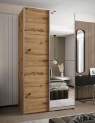Armoire / Armoire à portes coulissantes | 245,5 x 130 x 64 cm | 6 compartiments | 2 portes coulissantes | Fermeture en douceur | 2 tringles à vêtements | Couleur : chêne Artisan | Miroir