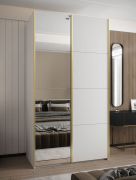 Penderie / armoire à portes coulissantes / 2 armoires à portes coulissantes / 245,5 x 130 x 64 cm / 6 compartiments / Soft-Close / 2 tringles à vêtements / Couleur : Blanc / Miroir