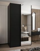 Armoire / Armoire à portes coulissantes | 6 compartiments | Couleur : noir | 2 tringles | 245,5 x 130 x 64 cm | Fermeture en douceur | Miroir | 2 portes coulissantes