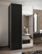 Armoire / Armoire à portes coulissantes | Fermeture en douceur | Miroir | 245,5 x 130 x 64 cm | 6 compartiments | 2 tringles à vêtements | Couleur : noir | 2 portes coulissantes