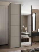 Armoire / Armoire à portes coulissantes | 245,5 x 130 x 64 cm | 2 tringles | Fermeture en douceur | Couleur : cachemire | 2 portes coulissantes | Miroir | 6 compartiments