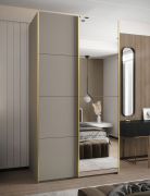 Armoire / Armoire à portes coulissantes | 6 compartiments | Couleur : cachemire | Fermeture en douceur | Miroir | 2 tringles à vêtements | 2 portes coulissantes | 245,5 x 130 x 64 cm