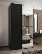 Armoire / Armoire à portes coulissantes | 245,5 x 140 x 64 cm | Couleur : noir | 2 tringles à vêtements | Fermeture en douceur | 2 portes coulissantes | Miroir | 6 compartiments