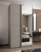 Armoire / Armoire à portes coulissantes | 245,5 x 140 x 64 cm | 6 compartiments | 2 tringles à vêtements | 2 portes coulissantes | Fermeture en douceur | Miroir | Couleur : cachemire