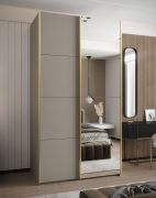 Armoire / Armoire à portes coulissantes | Couleur : cachemire | Fermeture en douceur | Miroir | 2 tringles à vêtements | 245,5 x 140 x 64 cm | 2 portes coulissantes | 6 compartiments