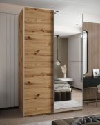 Armoire / Armoire à portes coulissantes | 245,5 x 150 x 64 cm | Couleur : chêne Artisan | 2 portes coulissantes | Fermeture en douceur | Miroir | 2 tringles à vêtements | 6 compartiments