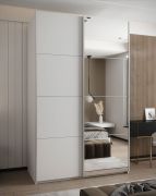 Penderie / Armoire à portes coulissantes / 245,5 x 150 x 64 cm / Soft-Close / 2 tringles à vêtements / Miroir / 2 portes coulissantes / Couleur : Blanc / 6 compartiments