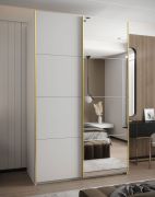 Penderie / Armoire à portes coulissantes / 245,5 x 150 x 64 cm / 2 portes coulissantes / Soft-Close / Miroir / 2 tringles à vêtements / Couleur : Blanc / 6 compartiments