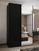Armoire / Armoire à portes coulissantes | 245,5 x 150 x 64 cm | 2 portes coulissantes | 6 compartiments | Couleur : noir | 2 tringles à vêtements | Miroir | Fermeture en douceur