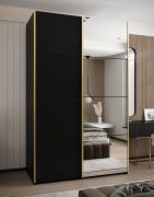 Armoire / Armoire à portes coulissantes | 245,5 x 150 x 64 cm | Miroir | 6 compartiments | 2 tringles à vêtements | 2 portes coulissantes | Fermeture en douceur | Couleur : noir