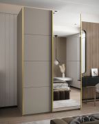 Armoire / Armoire à portes coulissantes | 245,5 x 150 x 64 cm | 6 compartiments | 2 tringles à vêtements | Couleur : cachemire | 2 portes coulissantes | Miroir | Fermeture amortie