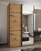 Penderie/ Armoire à portes coulissantes / Soft-Close / 11 compartiments / Couleur : Chêne Artisan / 245,5 x 160 x 64 cm / Miroir / 2 tringles à vêtements / 2 portes coulissantes