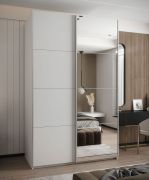 Penderie / Armoire à portes coulissantes / Couleur : Blanc / 11 compartiments / 2 portes coulissantes / 2 tringles à vêtements / 245,5 x 160 x 64 cm / Miroir / Soft-Close
