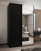 Armoire / Armoire à portes coulissantes | 245,5 x 160 x 64 cm | 2 tringles | Couleur : noir | 2 portes coulissantes | Miroir | 11 compartiments | Fermeture en douceur