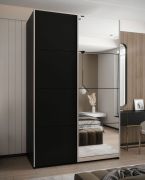 Armoire / Armoire à portes coulissantes | Couleur : noir | Fermeture en douceur | 2 tringles | 11 compartiments | 2 portes coulissantes | Miroir | 245,5 x 160 x 64 cm