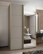 Armoire / Armoire à portes coulissantes | Fermeture en douceur | Miroir | Couleur : cachemire | 245,5 x 160 x 64 cm | 2 tringles à vêtements | 2 portes coulissantes | 11 compartiments