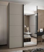 Armoire / Armoire à portes coulissantes | Couleur : cachemire | Fermeture en douceur | 11 compartiments | 2 tringles à vêtements | Miroir | 245,5 x 170 x 64 cm | 2 portes coulissantes