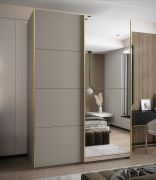 Armoire / Armoire à portes coulissantes | 245,5 x 170 x 64 cm | 11 compartiments | Couleur : cachemire | Miroir | Fermeture en douceur | 2 portes coulissantes | 2 tringles à vêtements
