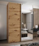 Armoire / Armoire à portes coulissantes | Fermeture en douceur | 2 tringles | 245,5 x 180 x 64 cm | Miroir | 2 portes coulissantes | Couleur : chêne Artisan | 11 compartiments