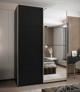 Armoire / Armoire à portes coulissantes | 11 compartiments | Miroir | 2 portes coulissantes | 245,5 x 180 x 64 cm | Couleur : noir | Fermeture en douceur | 2 tringles à vêtements