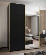 Armoire / Armoire à portes coulissantes | 2 tringles | 245,5 x 180 x 64 cm | Miroir | 11 compartiments | Fermeture en douceur | 2 portes coulissantes | Couleur : noir