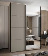 Armoire / Armoire à portes coulissantes | 245,5 x 180 x 64 cm | Miroir | 2 tringles à vêtements | 2 portes coulissantes | 11 compartiments | Fermeture en douceur | Couleur : cachemire