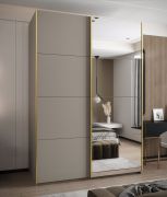Armoire / Armoire à portes coulissantes | 11 compartiments | Fermeture en douceur | 2 portes coulissantes | 2 tringles à vêtements | Miroir | 245,5 x 180 x 64 cm | Couleur : cachemire