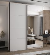 Penderie / Armoire à portes coulissantes / 245,5 x 190 x 64 cm / Miroir / 11 compartiments / Couleur : Blanc / 2 tringles à vêtements / Soft-Close / 2 portes coulissantes