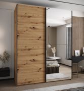 Armoire / Armoire à portes coulissantes | 245,5 x 200 x 64 cm | Miroir | Fermeture en douceur | Couleur : chêne Artisan | 2 tringles à vêtements | 11 compartiments | 2 portes coulissantes