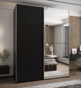 Armoire / Armoire à portes coulissantes | Miroir | 2 tringles à vêtements | Fermeture en douceur | 2 portes coulissantes | 245,5 x 200 x 64 cm | 11 compartiments | Couleur : noir