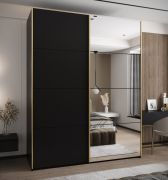 Armoire / Armoire à portes coulissantes | Couleur : noir | Fermeture en douceur | 11 compartiments | 2 tringles à vêtements | Miroir | 245,5 x 200 x 64 cm | 2 portes coulissantes