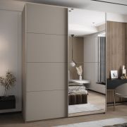 Armoire / Armoire à portes coulissantes | 11 compartiments | 245,5 x 200 x 64 cm | 2 portes coulissantes | Fermeture en douceur | 2 tringles à vêtements | Miroir | Couleur : cachemire