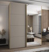 Penderie / Armoire à portes coulissantes / 245,5 x 200 x 64 cm / Miroir / Soft-Close / 2 tringles à vêtements / 2 portes coulissantes / 11 compartiments / Couleur : Cachemire