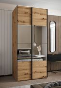 Armoire / Armoire à portes coulissantes | Couleur : chêne Artisan | Miroir | Fermeture en douceur | 2 tringles à vêtements | 2 portes coulissantes | 245,5 x 100 x 64 cm | 6 compartiments