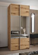 Armoire / Armoire à portes coulissantes | 6 compartiments | Couleur : chêne Artisan | Fermeture en douceur | 245,5 x 100 x 64 cm | Miroir | 2 tringles à vêtements | 2 portes coulissantes