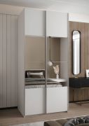 Penderie / Armoire à portes coulissantes / 245,5 x 100 x 64 cm / 2 tringles à vêtements / 2 portes coulissantes / Miroir / Couleur : Blanc / Soft-Close / 6 compartiments