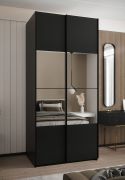 Penderie / Armoire à portes coulissantes / 6 compartiments / Miroir / 245,5 x 100 x 64 cm / 2 portes coulissantes / 2 tringles à vêtements / Fermeture en douceur / Couleur : Noir