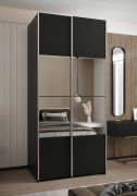 Penderie / Armoire à portes coulissantes / 2 tringles / Couleur : Noir / 2 portes coulissantes / Miroir / Fermeture en douceur / 245,5 x 100 x 64 cm / 6 compartiments