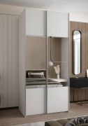 Penderie / Armoire à portes coulissantes / 2 tringles à vêtements / 2 portes coulissantes / 245,5 x 110 x 64 cm / Miroir / Soft-Close / Couleur : Blanc / 6 compartiments