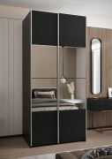 Penderie / Armoire à portes coulissantes / 245,5 x 110 x 64 cm / Miroir / Fermeture en douceur / Couleur : Noir / Fermeture en douceur / 2 tringles à vêtements / 2 portes coulissantes