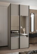 Penderie / Armoire à portes coulissantes / 2 tringles / 2 portes coulissantes / 245,5 x 110 x 64 cm / Miroir / 6 compartiments / Fermeture en douceur / Couleur : cachemire