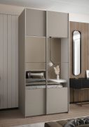 Penderie / Armoire à portes coulissantes / Couleur : cachemire / Fermeture en douceur / 245,5 x 110 x 64 cm / Miroir / 6 compartiments / 2 tringles à vêtements / 2 portes coulissantes