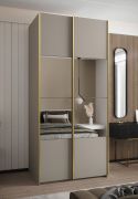 Penderie / Armoire à portes coulissantes / 2 portes coulissantes / 245,5 x 110 x 64 cm / Fermeture en douceur / Miroir / 6 compartiments / 2 tringles à vêtements / Couleur : cachemire