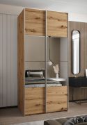 Penderie / Armoire à portes coulissantes / Couleur : Chêne artisan / 6 compartiments / Fermeture en douceur / 2 tringles à vêtements / 2 portes coulissantes / Miroir / 245,5 x 120 x 64 cm