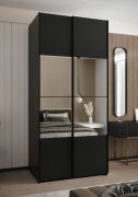 Penderie / Armoire à portes coulissantes / 2 tringles / 2 portes coulissantes / 245,5 x 120 x 64 cm / Fermeture en douceur / Miroir / Couleur : Noir / 6 compartiments
